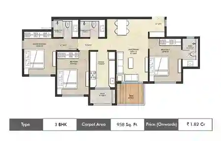 3 BHK 958 Sq.ft